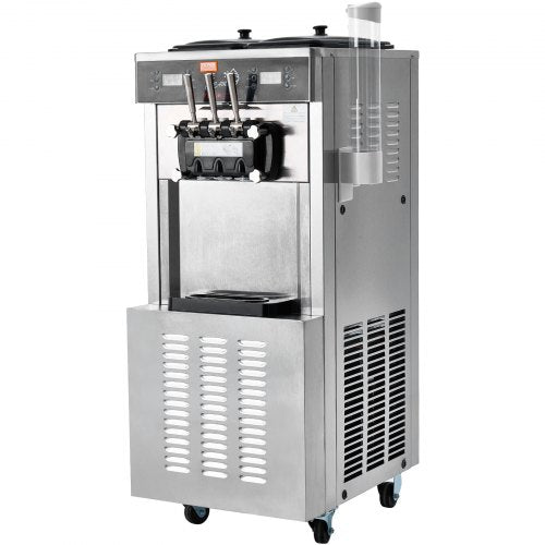 VEVOR Kommerzielle Eismaschine, 34–44 L/h Leistung, 1850 W, Freistehende Softeismaschine mit 3 Geschmacksrichtungen, 2 x 9 L Edelstahlbehälter, LED-Panel Einzelzylindernutzung &amp; Kühlung über Nacht