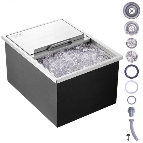 VEVOR 55,23 L Drop-in-Eisbox, 608 x 457 x 333 mm Edelstahl-Eiskühler, Kommerzieller Eisbehälter mit Schiebedeckel, Eingebaute Eisspeichertruhe, Abflussrohr &amp; Ablassstopfen im Lieferumfang Enthalten