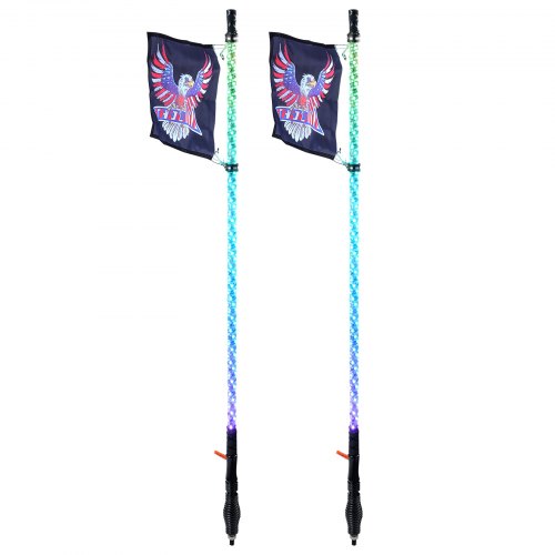VEVOR 2 Stück Peitschenlicht mit Federbasis, LED-Peitschenlicht mit APP und Fernbedienung, Wasserdichte 360°-Spiral-RGB-Verfolgungslichtpeitsche mit 2 Flaggen, 914,4 mm LED Peitsche Licht UTVs, ATVs