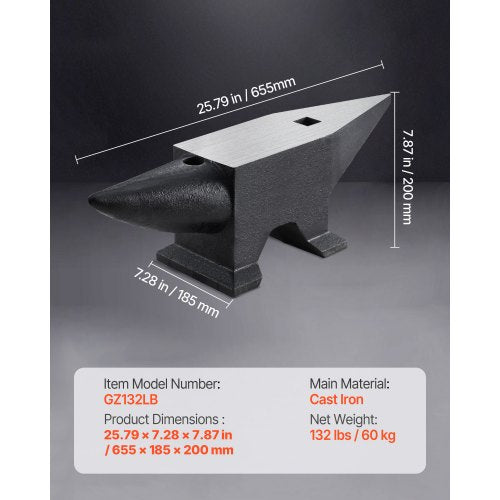 VEVOR Schmiedeamboss 60 kg (655 x 185 x 200 mm) Amboss Werkzeuge mit großer Arbeitsplatte und stabiler Basis, ideal für Heimwerker und Bastler zum Nieten Abflachen Schmieden Formen von Metall