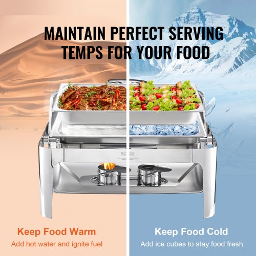 VEVOR Edelstahl Chafing Dish Set 7,5 L, 1 Stk. Speisenwärmer Wärmebehälter Suppenwärmer, Speisen Warmhaltebehälter Suppentopf Chafing Dishes Set mit 2 Brennstoffbehälter für Catering, Buffet. Party