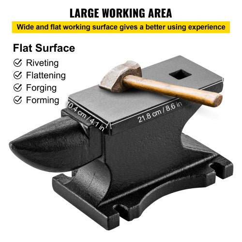 VEVOR Schmiedeamboss Gusseisen Amboss robuster Hornamboss Schmiedewerkzeug 209HB mit Einzelhorn &amp; quadratisches Loch 55 lbs/25 kg Schwarz 21,8x10,4 cm breite Arbeitsplatte für Metallschmiede