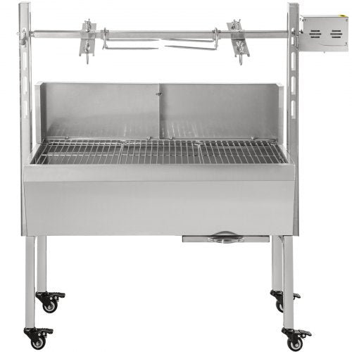 VEVOR BBQ Spießgrill Tisch Spießbratengrill mit Grillmotor für Hähnchen Lamm, Rind oder Rollbraten, mit höhenverstellbarer Spieß für bis zu 60 kg Grillgut, Grillfläche Holzkohlegrill: ca. 88 x 44 cm