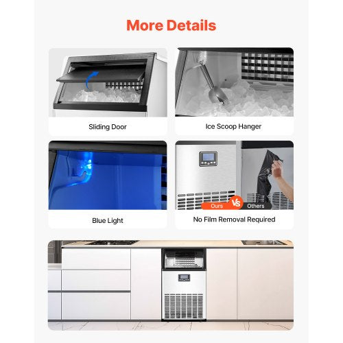 VEVOR Kommerzieller Eisbereiter Freistehende Eismaschine 58,97kg/Tag LED Anzeige