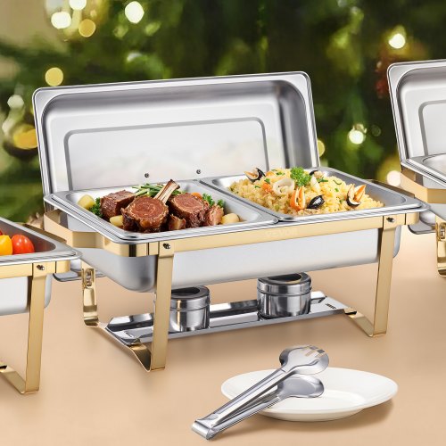 VEVOR Chafing Dish Set Speisenwärmer Edelstahl 7,5L/4L Buffet Gold Hochzeit