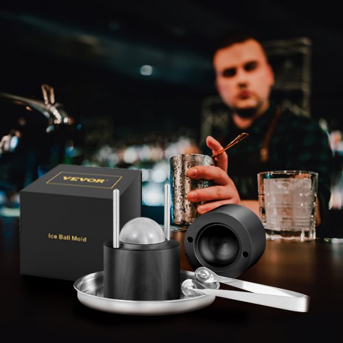 VEVOR Eiswürfelbereiter Eiswürfelformen Satz 60 mm, Eiswürfelform Eiskugelform mit Eiszange &amp; Tropfschale, Alu Schwarze Strapazierfähige Eiswürfelformen Eiswürfelbehälter Whisky Americano, Saft