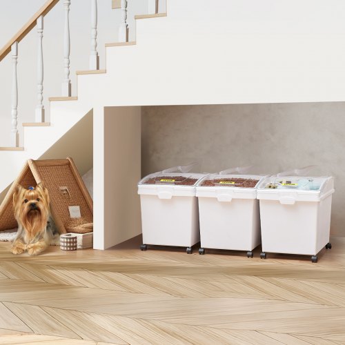 VEVOR Mehl und Reis Behälter Kapazität 25 kg, 3 Stück Aufbewahrungsbox Küche 35,5 x 50 x 45 cm, dreifach Vorratsdosen 14 x 19,7 x 17,7 Zoll weiß Speicherung für Getreide und anderen Trockenwaren