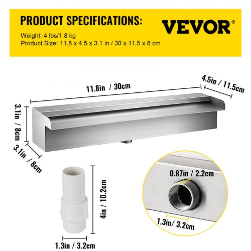 VEVOR Schwalldusche Poolfontäne Wasserfall 11,8x4,5x3,1 Poolbrunnen 1,3 Wasserfontäne 0,87 Dekoration Gartenteich