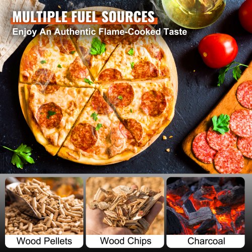 VEVOR Tragbarer Pizzaofen Pizzabackofen Outdoor 304,8 mm Gas Holzpellets Holzkohle Pizzaofen Edelstahl Pizzaofen Max 540 °C Holzpelletsschaufel &amp; Pizzastein