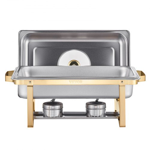 VEVOR Chafing Dish Set Speisenwärmer Edelstahl 7,5L 4 Behälter Gold Buffet