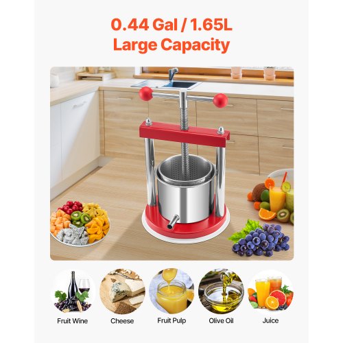 VEVOR Obstweinpresse Manuelle Presse Weinherstellung 1,65L Edelstahl Obstmühle