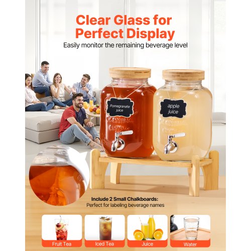 VEVOR Getränkespender 2x3,8L Saftspender mit Zapfhahn für Partys Bars Glas