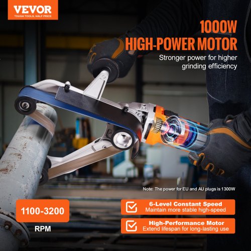 VEVOR Rohrpolierer, Schleifgerät, 1300 W, 6 variable Geschwindigkeiten, mit 100 Schleifbändern