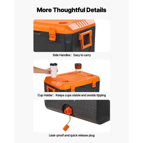 VEVOR Tragbare Kühlbox Isolierte Hartkühlbox mit Getränkehalter 63Qt