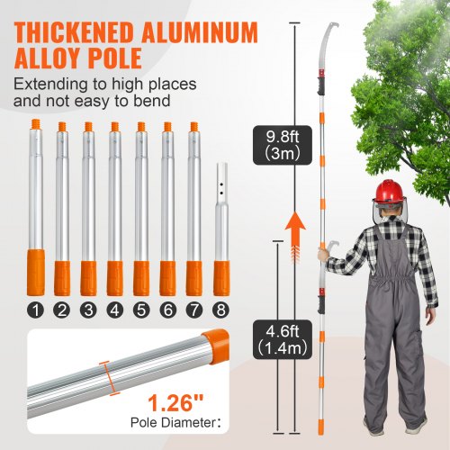 VEVOR Teleskop Astsäge Manuell Baumsäge 1,4-3m einstellbar Hochentaster mit 8 Stangen Astschere Teleskop Klinge aus Kohlenstoffstahl Reichweit bis zu 298cm zum Beschneiden von Äste Büsche Stämme