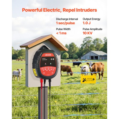 VEVOR Weidezaungerät 10kV 1J AC DC Elektrozaungerät 3km Reichweite Weidegerät