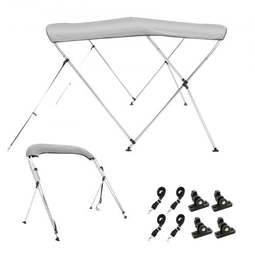 VEVOR 3-Bogen-Bimini-Top-Bootsabdeckung, 155-167 cm Einbaubreite 900D-Polyester-Überdachung mit Aluminiumlegierungsrahmen, Wasserdicht &amp; Sonnenschutz, inkl. Aufbewahrungsbox, 2 Stützstangen Hellgrau