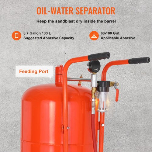 VEVOR Mobiles Sandstrahlgerät 75,7 L Sandstrahlanlage ca. 244 cm Arbeitsschlauch Sandstrahler 60–110 PSI Arbeitsdruck ideal zum Entfernen von Rost, Farbe, Flecken und das Polieren großer Flächen