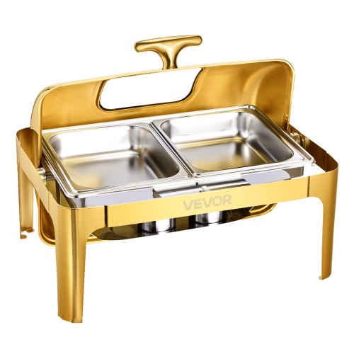VEVOR Chafing Dish Set Speisenwärmer Edelstahl 8,5 L 1 Stk. Rolltop Gold Buffet