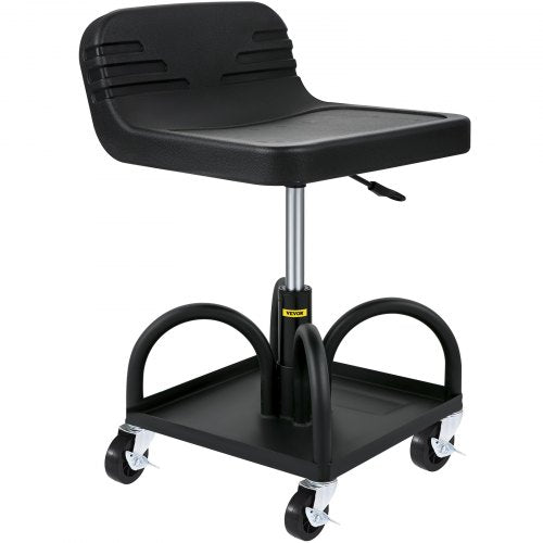 VEVOR Rollbarer Garagenhocker, 135 kg Tragkraft, Höhenverstellbar von 40 bis 52 cm, Mechanikersitz mit 360-Grad-Schwenkrädern und Werkzeugablage, für Werkstatt, Autowerkstatt, Schwarz