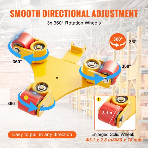 VEVOR 3T Transportfahrwerk mit Griff 425x335x116mm Transportrollen aus Kohlenstoffstahl Industrieroller mit 3x 360° PU-Räder Roller Ф165x10mm Drehplatte Möbeltransporthilfe Transportroller