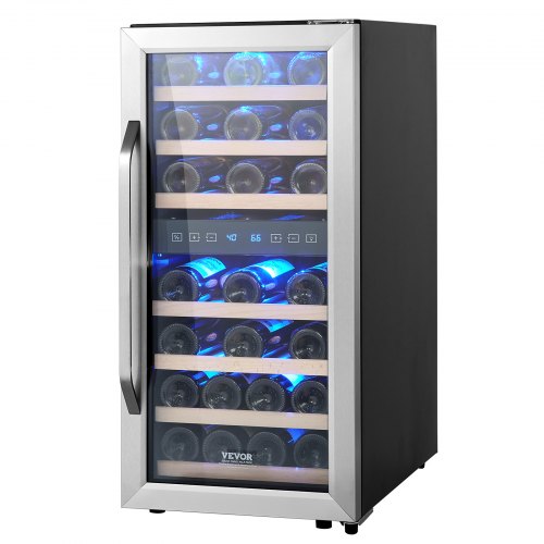 VEVOR Weinkühler Freistehender Kühlschrank 33 Flaschen Doppelzone LED Digital