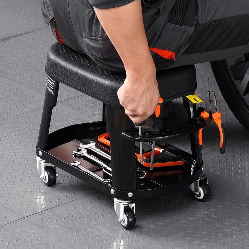 VEVOR Mechanikerhocker Rollbare Werkstattsitz 136kg mit Werkzeugablage Drehbar