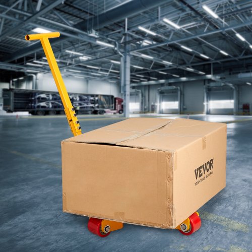 VEVOR 3T Transportfahrwerk mit Griff 425x335x116mm Transportrollen aus Kohlenstoffstahl Industrieroller mit 3x 360° PU-Räder Roller Ф165x10mm Drehplatte Möbeltransporthilfe Transportroller