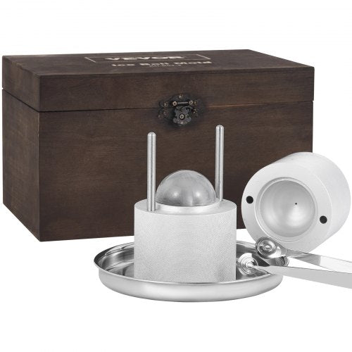 VEVOR Eiswürfelbereiter Eiswürfelformen Satz 60 mm, Eiswürfelform Eiskugelform mit Tropfschale &amp; Eiszange &amp; Glas, Strapazierfähige Eiswürfelformen Eiswürfelbehälter Silber Whisky, Americano