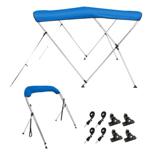 VEVOR 3-Bogen-Bimini-Top-Bootsabdeckung, 1550-1670 mm Einbaubreite 900D-Polyester-Überdachung mit Aluminiumlegierungsrahmen, Wasserdicht  &amp; Sonnenschutz, inkl. Aufbewahrungsbox, 2 Stützstangen Blau