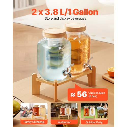 VEVOR Getränkespender 2x3,8L Saftspender mit Zapfhahn für Partys Bars Glas