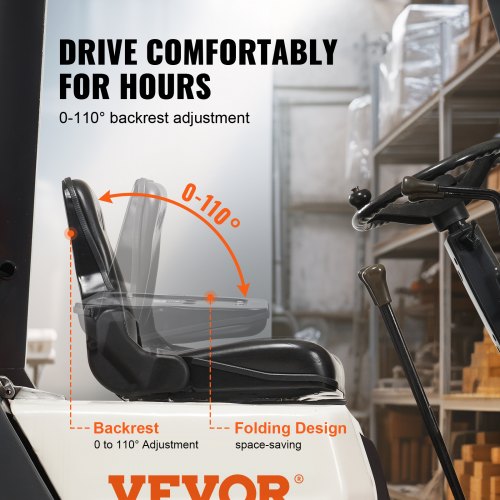 VEVOR Universal Traktorsitz aus PVC-Kunstleder und Polyurethanschaum Traktor Schleppersitz mit verstellbarer Rückenlehne und Mikro-Sicherheitsschalter Treckersitz Fahrersitz 160–340mm Schlitz