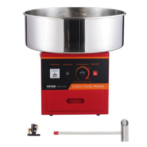 VEVOR Elektrische Zuckerwattemaschine, 1000 W Zuckerwattegeräte, Kommerzielle Zuckerwattemaschine mit Edelstahlschüssel, Zuckerschaufel und Schublade, Perfekt für Familienfeiern, Rot