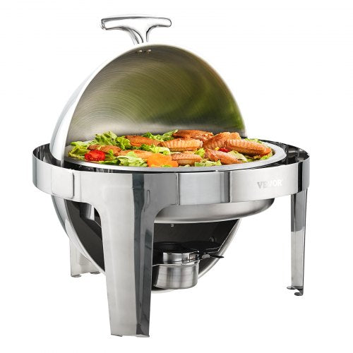 VEVOR 2-teiliger Speisenwärmer Wärmebehälter Chafing-Dish-Set Rolldeckel 5,5 L x 2, Rund Edelstahl Wärmebehälter Buffet Set inkl. Kraftstoffhalter &amp; Esszange, für Restaurants, Buffets, Schulen usw.