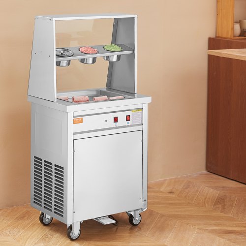 VEVOR Maschine für Frittierte Eisrollen, Quadratische 35,4 x 35,4 cm Große Pfanne zum Frittieren von Eis, Kommerzielle Eismaschine aus Edelstahl mit Kompressor und 2 Schabern