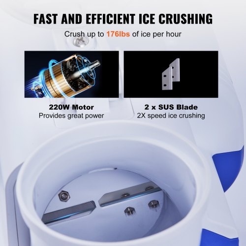 VEVOR Eiszerkleinerungsmaschine Eisrasiermaschine Eisrasierer 80 kg/h, ABS Eiszerkleinerungsrasierer 180 W, 410 x 172 x 275 mm Energieeinsparung Hersteller mit Kunststoffschale &amp; 2 Klingen
