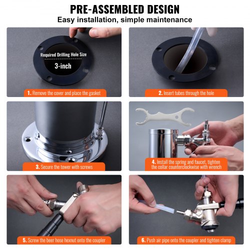 VEVOR Kegerator-Turm-Kit, Einzelzapfhahn-Bierumrüstsatz, Edelstahl-Fass-Bierturm-Zapfanlage mit Doppelmessgerät W21.8-Regler und A-System-Fasskupplung, Biertropfschale für Partys zu Hause