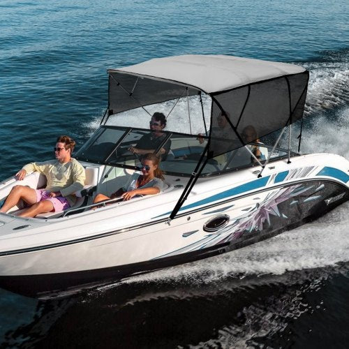 VEVOR 4-Bogen-Bimini-Top-Bootsabdeckung, 216–228 cm Einbaubreite 600D-Polyester-Überdachung, Bootsverdeck mit Abnehmbare Mesh-Seitenwände, Wasserdicht &amp; Sonnenschutz, inkl. Aufbewahrungsbox Hellgrau