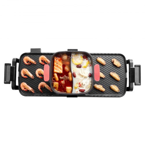 VEVOR Hot Pot mit Grill 2300 W 2 in 1 Elektrischer Rauchfreier Grill mit Abnehmbarem Topf