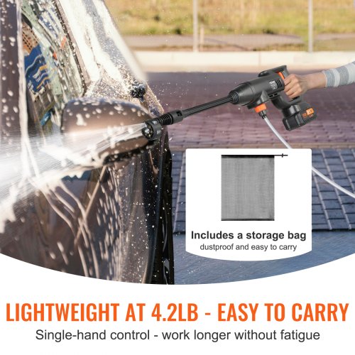 VEVOR Akku Hochdruckreiniger Kabellos Wasser Druckreiniger Spritzpistole Druckreinigerpistole (220W 21V, 40bar, zur mobilen Reinigung und Bewässerung, 4L/min, inkl. Zubehör, Ladegerät)