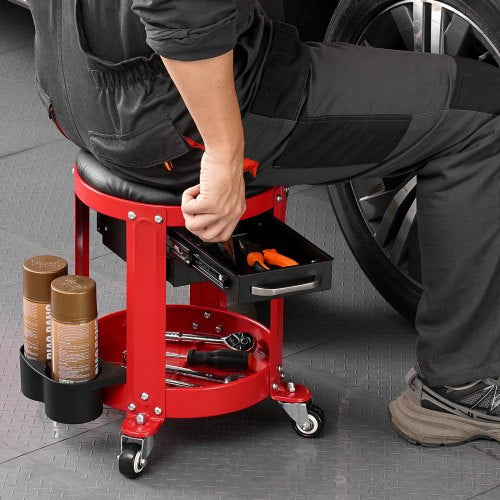 VEVOR Rollbarer Mechanikerhocker Verstellbarer Garagensitz mit Stauraum 136kg