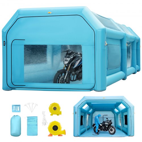 VEVOR Aufblasbare Sprühkabine Zelt 6x3x2,5m Aufblasbare Lackierkabine Zelt 210D Oxford-Gewebe PVC Autozelt mit 2 abnehmbaren Türen Gebläse inkl. Ideal für Autolackierung und Reparatur von Motorrädern