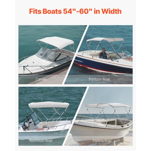 VEVOR Bimini Top Bootsverdeck Bootdach Sonnenverdeck Hellgrau 3 Bögen 137-152cm