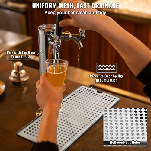 VEVOR 304  Edelstahl-Tropfschale, Bierabtropfschale mit 4 Rutschfesten Gummipads &amp; Abnehmbarer Abdeckung, 300 x 180 x 25 mm Bar-Tropfschale Geeignet für Restaurants, Bars, Küchen, Café usw.