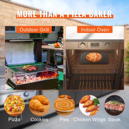 VEVOR Pizzastein Pizzastahl 355 x 355 x 6 mm, Pizzastahlplatte für den Ofen, Vorgewürzter Pizza-Backstein aus Q235-Kohlenstoffstahl mit Höherer Leitfähigkeit für Restaurants, Cafés, Straßenläden