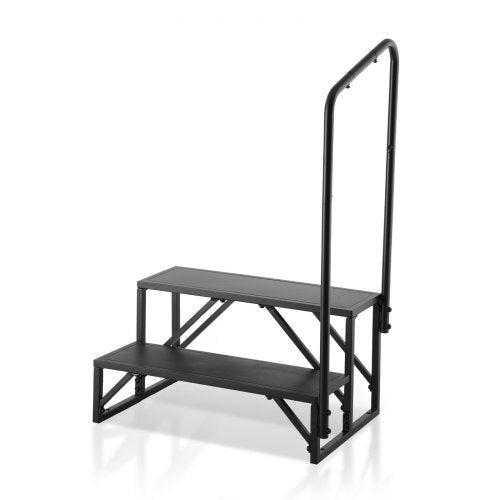 VEVOR Wohnmobil-Stufen, 2-stufige Wohnmobil-Treppe, 200 kg Tragkraft, Verdickter Kohlenstoffstahl, mit Handlauf, rutschfeste Stufen für sicheres Ein- und Aussteigen, geeignet für Wohnmobil, Anhänger