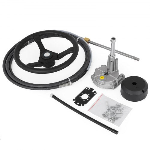 VEVOR Außenbord-Lenksystem-Kit, 14 Fuß Bootssteuerkabel, Standard 3/4 Zoll Konische Welle, 13,5 Zoll Lenkrad, Alu-Marine-Lenksystem, für Yachten, für Yachten, Fischerboote usw.