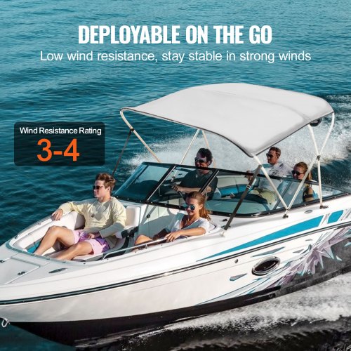 VEVOR 3-Bogen-Bimini-Top-Bootsabdeckung, 155-167 cm Einbaubreite 900D-Polyester-Überdachung mit Aluminiumlegierungsrahmen, Wasserdicht &amp; Sonnenschutz, inkl. Aufbewahrungsbox, 2 Stützstangen Hellgrau