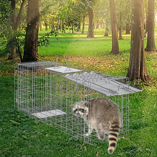 VEVOR Waschbärfalle Katzenfalle Marderfalle Wetterfeste robuste Lebendfalle Falle 2 Eingänge Tierfalle 785×254×305mm Lebend Kaninchenfalle Katzenfalle Drahtfalle für Marder Katze Waschbär