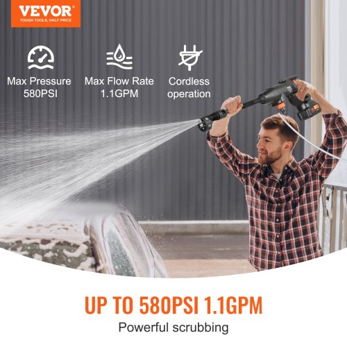 VEVOR Akku Hochdruckreiniger Kabellos Wasser Druckreiniger Spritzpistole Druckreinigerpistole (220W 21V, 40bar, zur mobilen Reinigung und Bewässerung, 4L/min, inkl. Zubehör, Ladegerät)